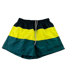VTG Ocean Pacific Men's Nylon Lined Swim Trunks Black/Yellow/Green Large