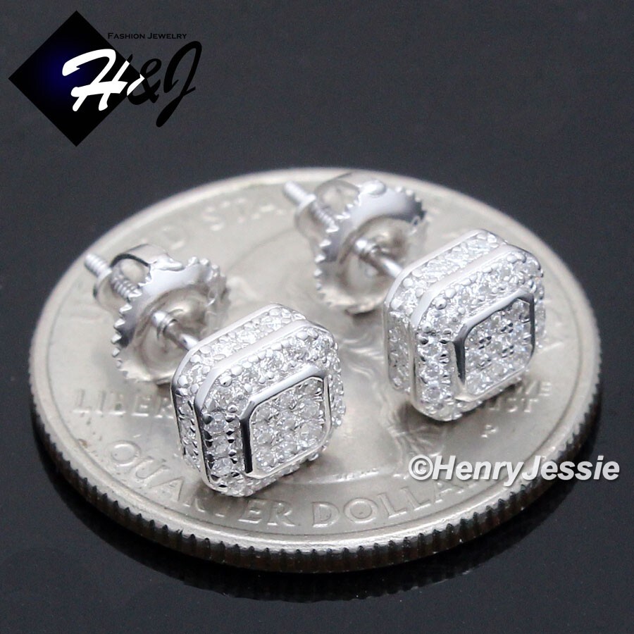 MEN WOMEN 925 STERLING SILVER BLING MOISSANITE 7MM 3D SQUARE STUD  EARRING*ME258