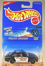 1995 Hot Wheels Blue/White Card Collector #577 POLICE CRUISER Black w/Black 7 Sp