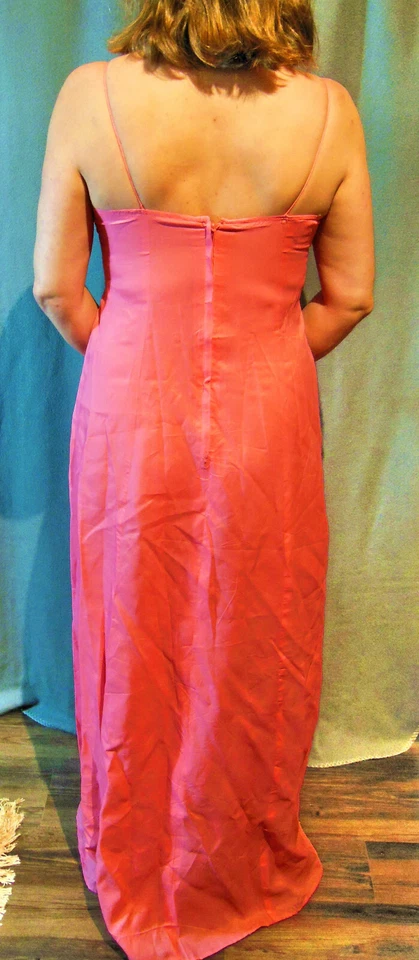 RARO!!! MISS ELLIETTE LARGO VINTAGE SALMÓN TAFETÁN CREMALLERA DESLIZAMIENTO COMPLETO 8 36 EVC Foto 3 de 4