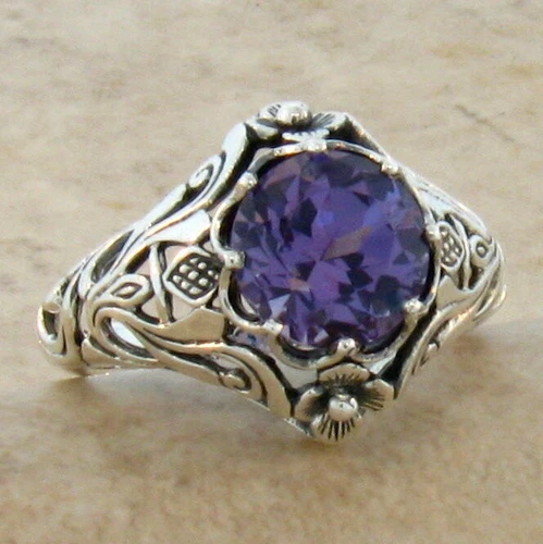 ART NOUVEAU STYLE 925 SILVER COLOR CHANGING SIMULATED ALEXANDRITE RING      326X