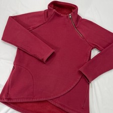 Athleta Cozy Karma Asym Womens Small Pullover Wrap Sweatshirt Red Pocket Zip