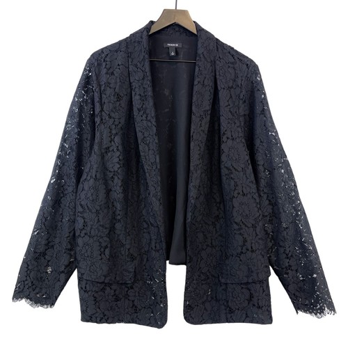 Torrid Plus Size 4 4X Black Lace Open Front Blazer Jacket