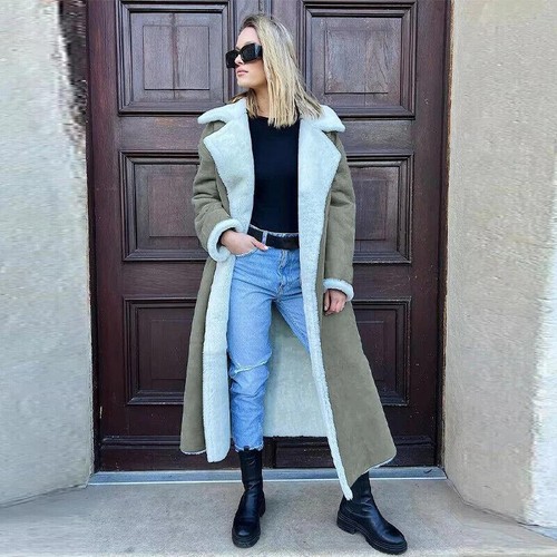 Double-sided Fur Leather Long Women Belt Lambswool Long Sleeve Coat Winter Warm - Picture 15 of 33