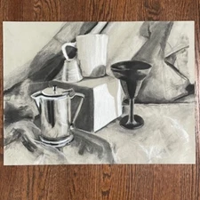 Original Still Life Drawing: Charcoal on toned paper, 18" x 24"