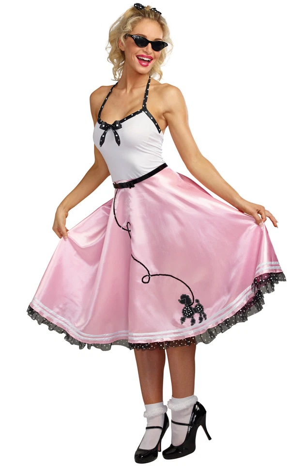 Disfraz de falda de caniche retro de los años 50 rock alrededor del reloj para adulto Foto 3 de 3