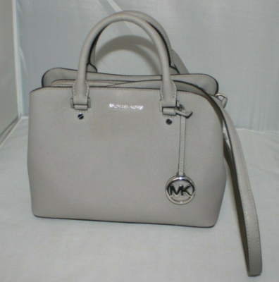 Michael Kors Leather Crossbody Tote Handbag Gray Silver Key IM