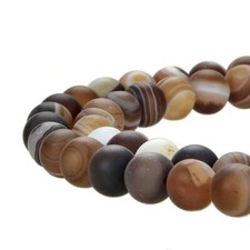 Natural Brown Banded Stripe Agate Gemstone Matte Frosted Beads- Round, 8mm