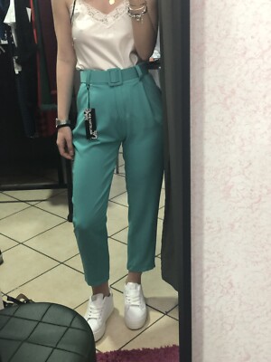 Pantalone Alto In Vita Modello Zara Verde acqua L