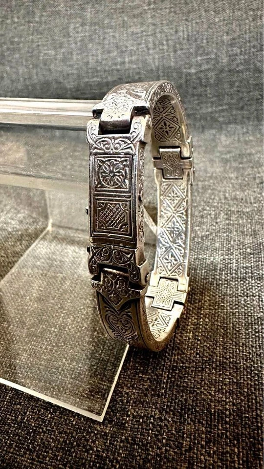 Konstantino Mens Hinged Cuff Wide Bracelet Sterling Silver 18K Gold Handmade - Image 3 of 4