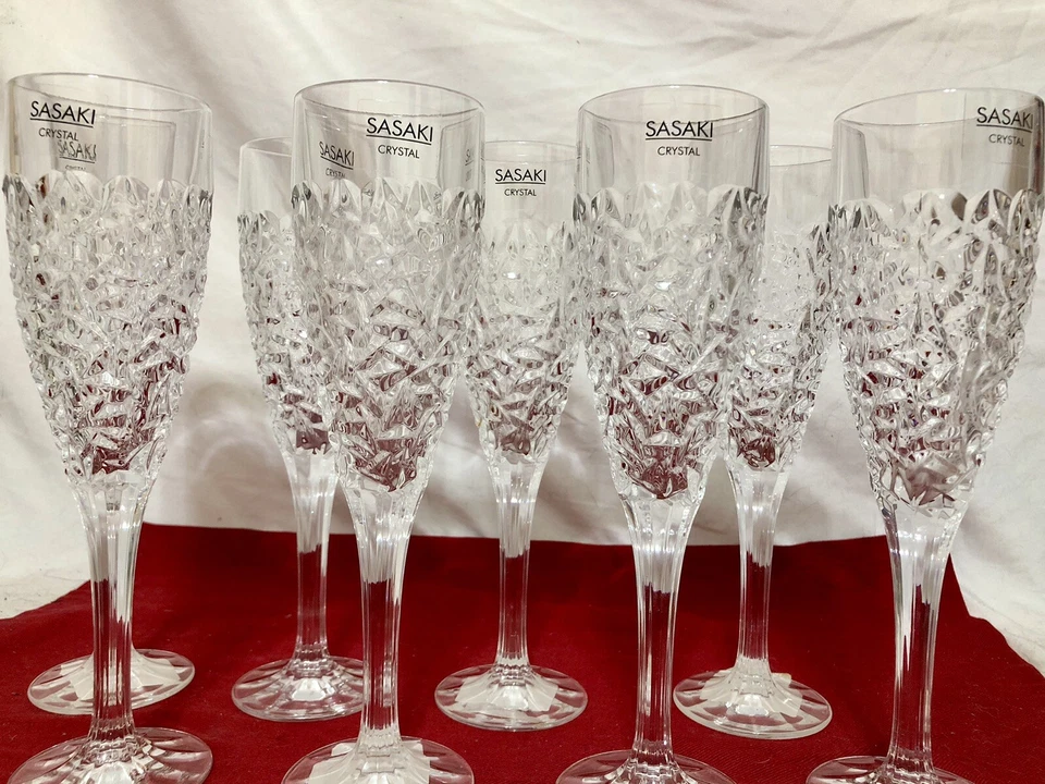 8 Flautas de Champagne "Cristal de Hielo" de Cristal Sasaki Hechas en República Checa 24% Plomo Foto 3 de 4