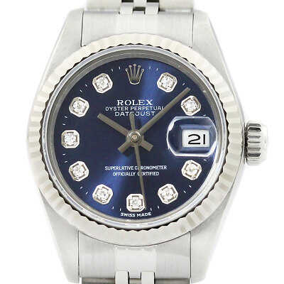 Rolex Damen Datejust 69174 18K Weiss Gold & Stahlblau Diamant Zifferblatt Uhr