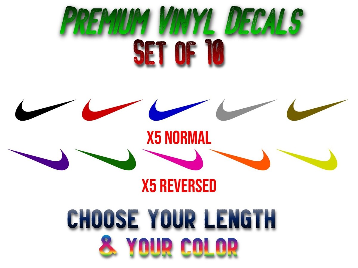 Set of 10 Nike swoosh vinyl decal sticker party decal reversed