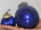 2Pc Vintage 2&7.6cm Vetro Blu Kugel Sfere Natale Décor Ornamenti Fatto a Mano