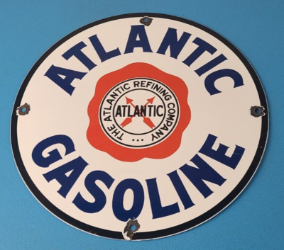 #ad Vintage Atlantic Gasoline Sign Gas Service Station Pump Porcelain Sign $119.37