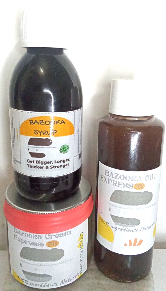Kit D'agrandissement Bazooka – Huile, Crème, Sirop, Gélules à Base De Plantes (kigelia, Petit Cola)