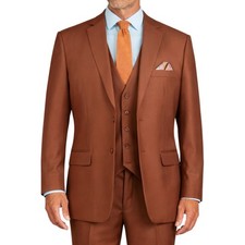 VINCI Men's Cognac 3 Piece 2 Button Classic Fit Suit w/ Flex Waist - NEW