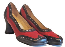 John Fluevog Hi Choice Kristin Spectator Pumps Heart Heels Size 10 Red Navy