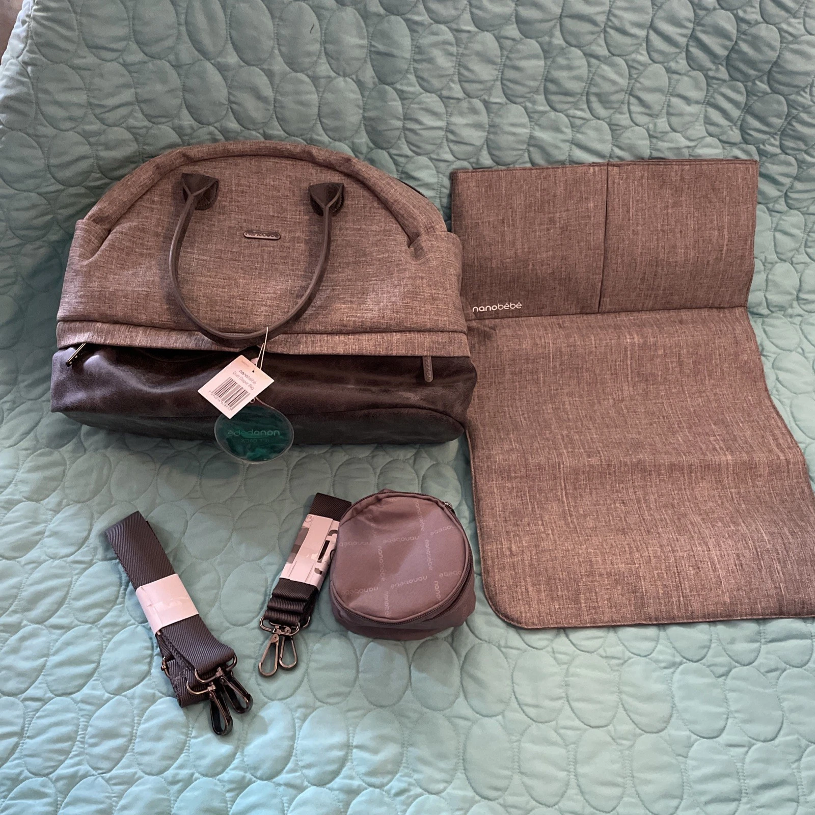 Nanobebe Duet Diaper Bag Changing Mat Travel Cooler Ice Pack Gray NWT