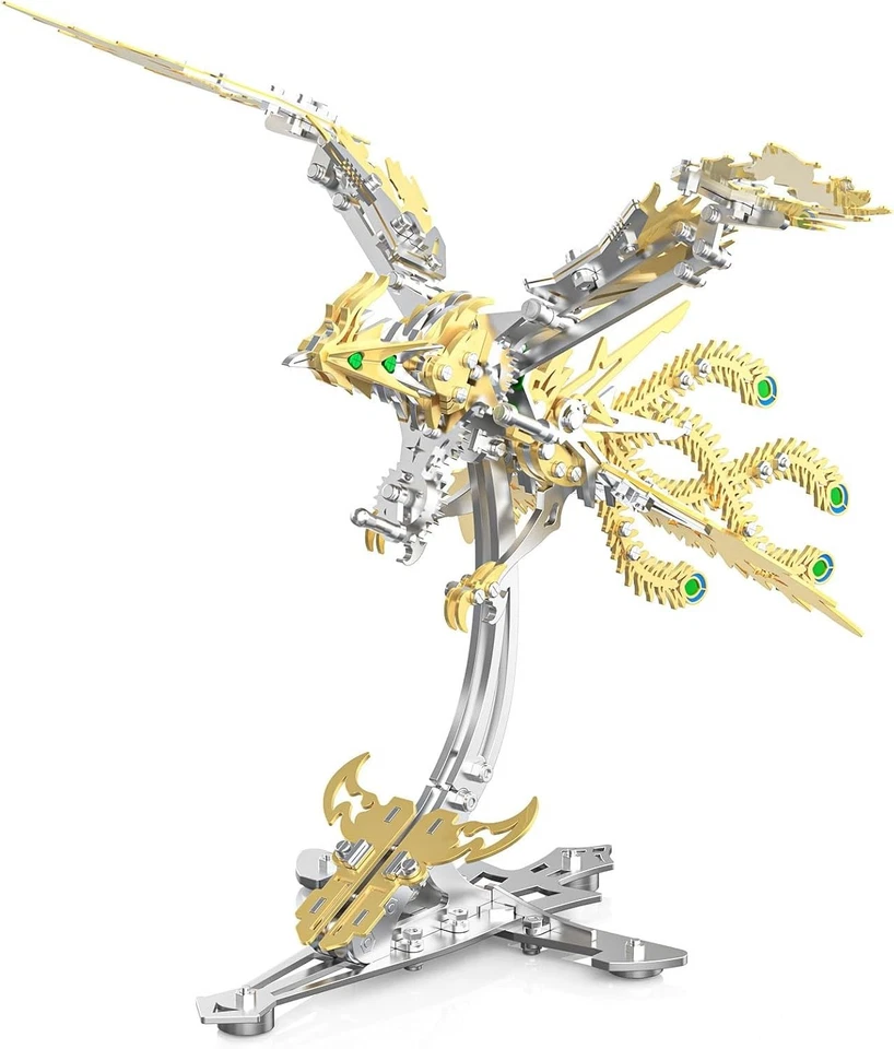 LONGPIN Fenice in metallo 3D, bicolore oro-argento, modello meccanico - Immagine 4 di 4
