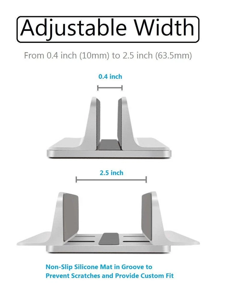 Vertical Laptop Stand [Adjustable] Desktop Aluminum Compact Fit All Sizes Silver - Image 3 of 4