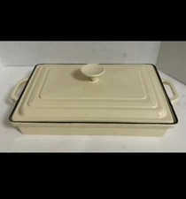 Plow & Hearth Cast Iron Covered Baking Casserole Dish With Lid - Creamy Yellow