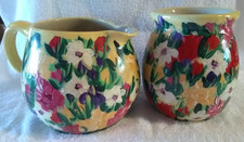 VTG Marshall TX Pottery Bright Floral Pitcher & Vase Same Artist & Potter Signed