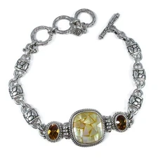 Sarda Sterling Silver & Golden MOP Mosaic & Citrine Peaceful Heart Bracelet