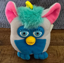 Furby Toy Keychain Clip Plush Gray Blue Eye Vintage 2000 McDonalds Happy Meal