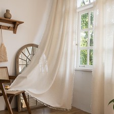 Boho Curtains 2 Panels 108 inches Length for Bedroom, Rich Textured Linen Sem...