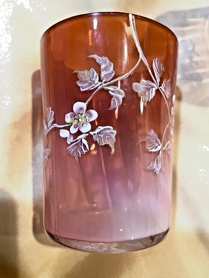 Jarra de vidrio arte floral pintada a mano Loetz Makart bohemia temprana y 6 vasos Foto 4 de 4