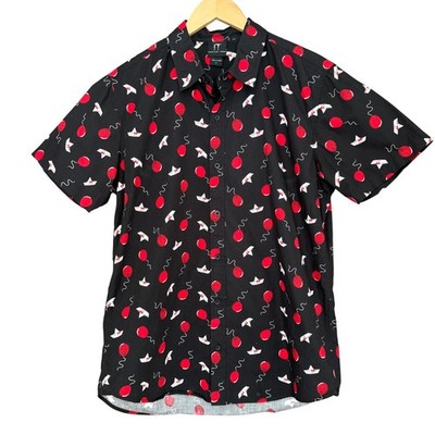 IT Chapter Two Mens Pennywise Halloween Camp Shirt Button Up Black Large AOP
