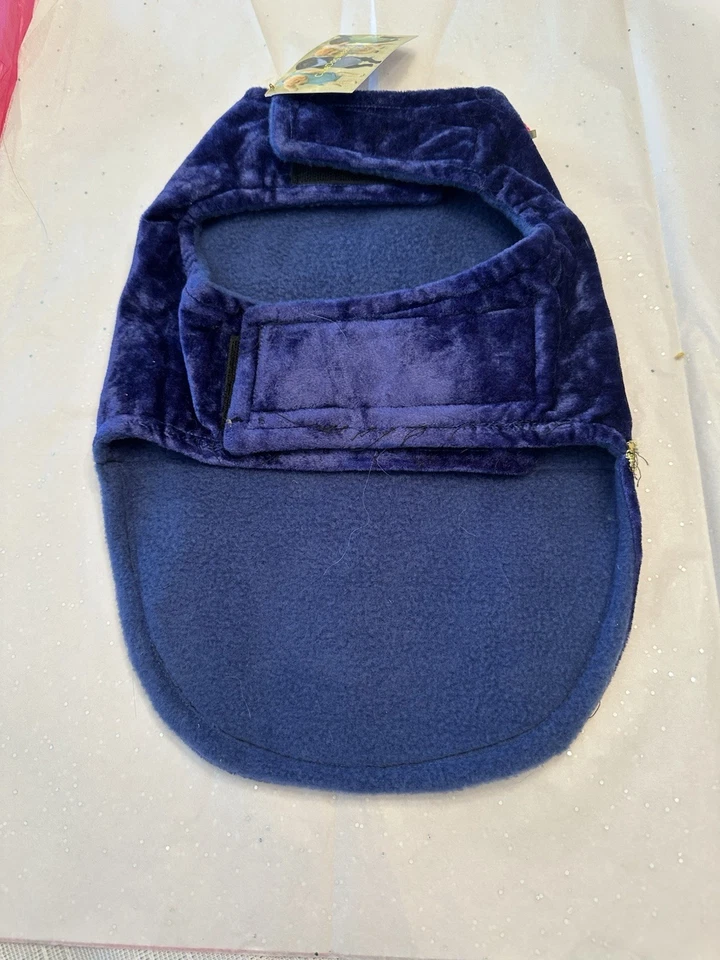 Dog Royal Blue Faux Velvet Dress by Cute Gold Trim With Pink Flower - Image 4 of 4