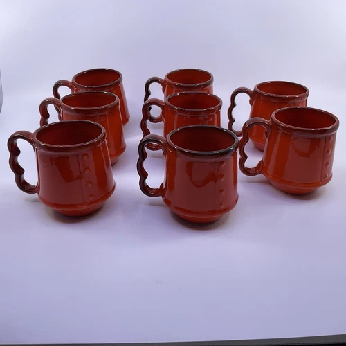 Poppytrail By Metlox Red Rooster Red Coffee / Tea Mugs / Cups - Set Of 8