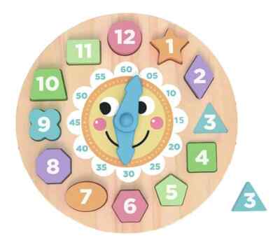 Tooky Toys Holzuhr Puzzle Formsortierer pädagogisches Spielzeug ** BRANDNEU **