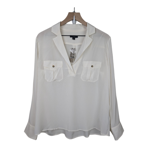 J.Crew | 100% Silk Patch Pocket Popover Shirt | Ivory | Medium | *NWT* - Picture 3 of 11