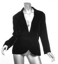 Lanvin Les 10 Ans Womens Black Velvet One Front Snap Button Jacket Blazer Coat M