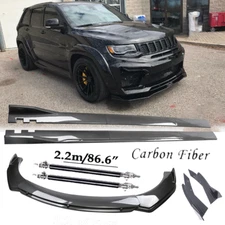 Carbon Fiber Front Bumper Lip Spoiler 86.6" Side Skirt Kit For Jeep Grand C