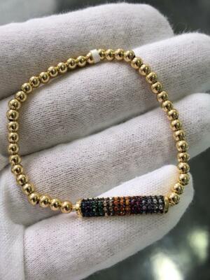 18k Gelbgold Edelstahl Regenbogen Kristall Stapelbar Armband Unikat Gift