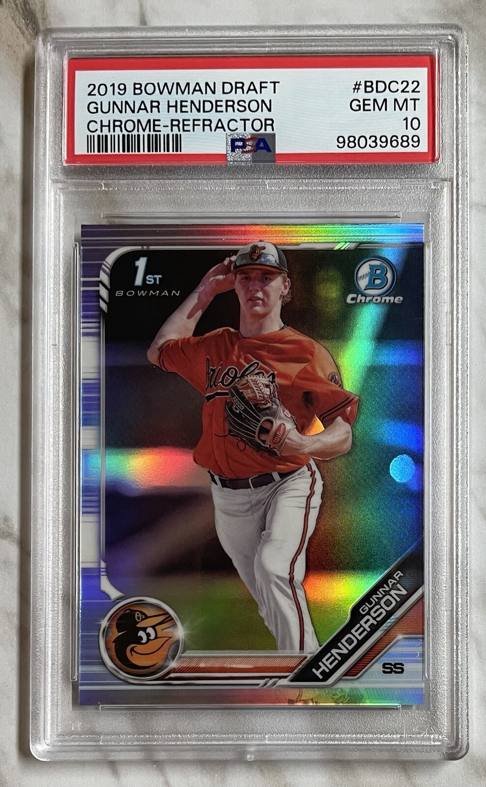Gunnar Henderson RC - 2019 Bowman Draft - #BDC-22 CHROME REFRACTOR - PSA 10