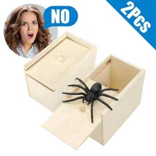 2X Wooden Prank Spider Scare Box Hidden in Case Trick Play Joke Scarebox Gag Toy
