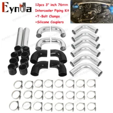 12pcs Universal 3" Inch Aluminum Intercooler Piping Kit w/Coupler and T-Clamps