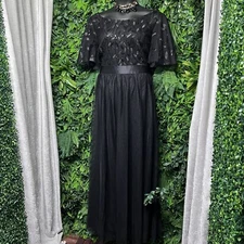 ELEGANT Dress Women 4XL Black Layered Formal Tulle Gown Evening Wedding  2542