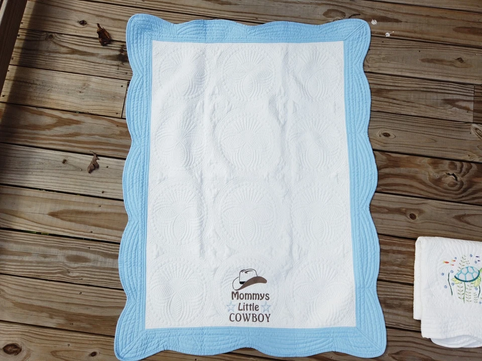 Edredón de bebé bordado, edredón de bebé niño, edredón de bebé azul, edredón de bebé occidental Foto 3 de 4