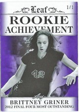 BRITTNEY GRINER 2013 Leaf Rookie Achievement PURPLE Rookie 1/1 Phoenix wnba