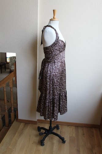BCBG New Brown Silk Boho Lined Fit Flare Halter Midi Full Skirt Dress Size 4 - Picture 2 of 4