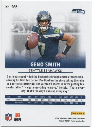 2024 Panini Prestige Football GENO SMITH /150 Purple Xtra Points #265 Seahawks - Picture 2 of 2