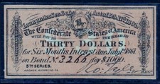 Skonfederowane Stany Ameryki - kupon odsetkowy 6% lipiec 1867 trzydzieści dolarów