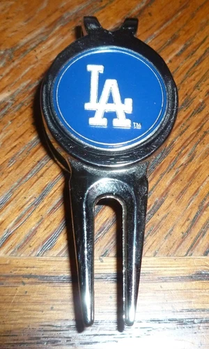 LA Dodgers 1" Golf Ball Marker MLB Official 2 sided & Short Divot Tool w/Clip