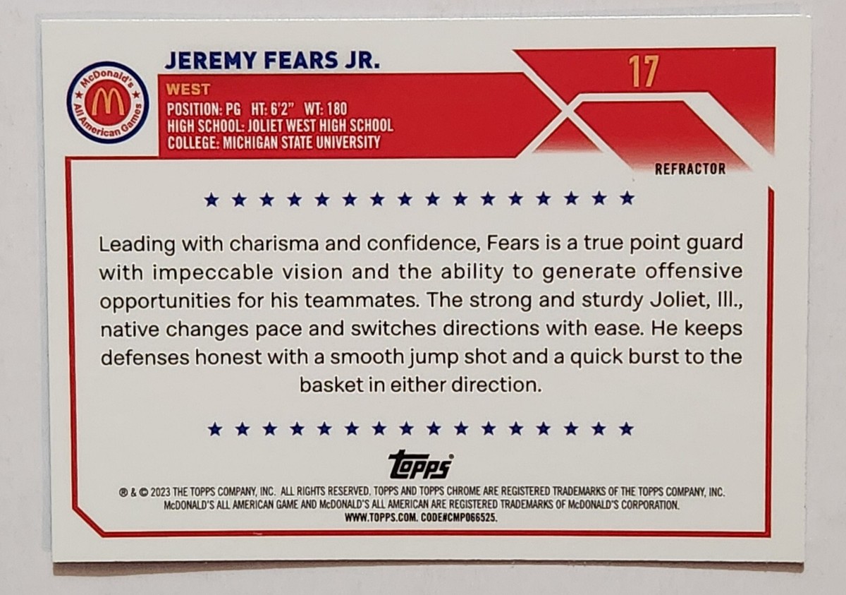 2023 Topps Chrome McDonald's All American #17 Jeremy Fears Jr